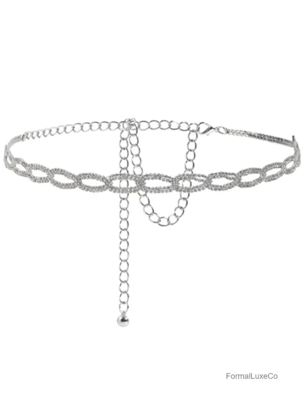 Rhinestone Crystal Chain Belt Silver Waist Chain for Women Wedding Party Dress